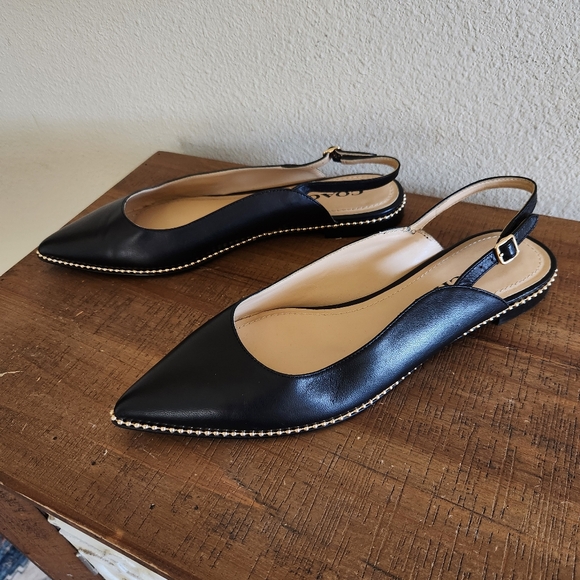Coach Womens Black Vae Leather Skimmer Slingback Flats Size 9 Studded - Picture 4 of 15